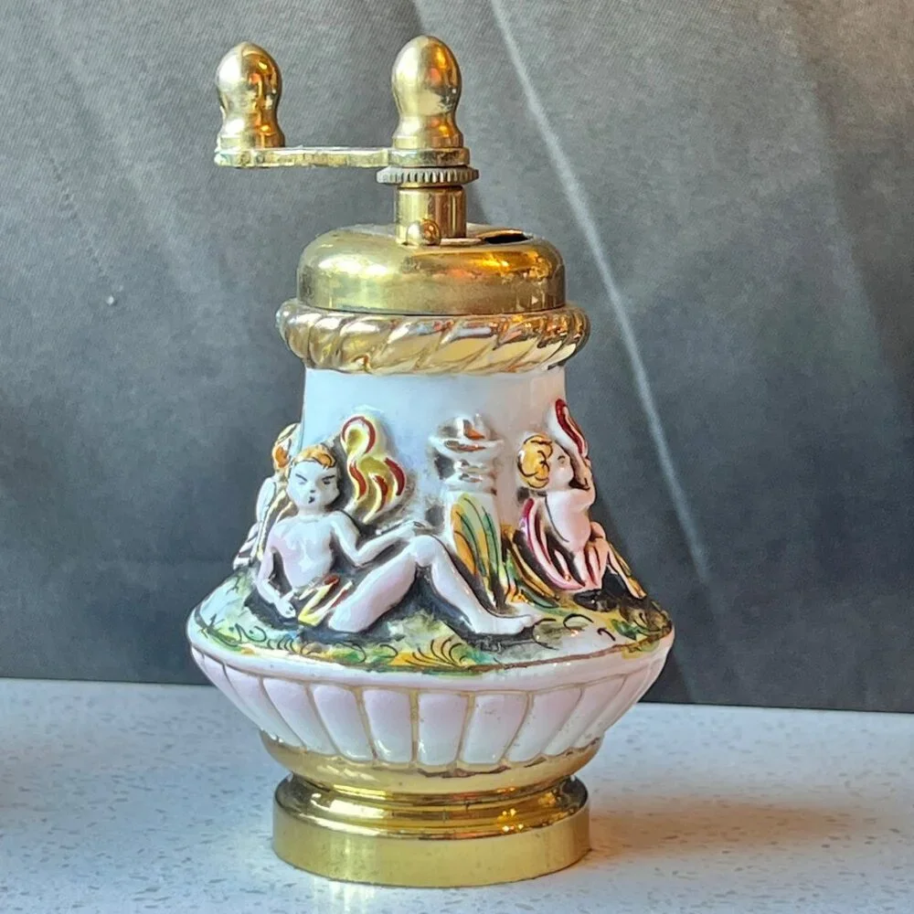 Capodimonte Ceramic & Brass Salt Shaker & Pepper Mill
